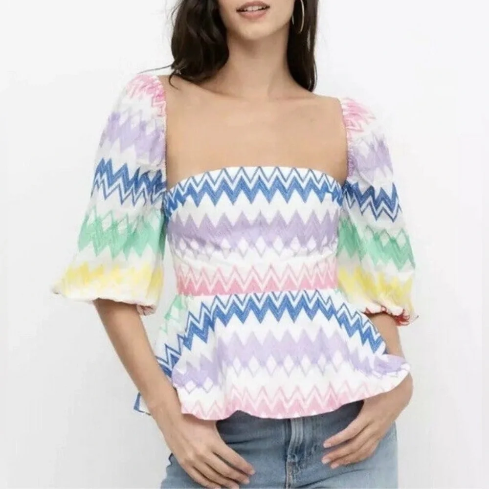 🆕Yumi Kim Anthropologie Embroidered Eliza Top Rainbow Cherise Blouse XS🆕